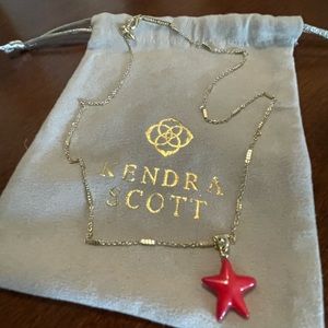 Carved Jae Star Gold Metal Pendant Necklace in Red Mother of Pearl